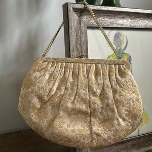 Vintage GARAY Brocade Gold Evening Bag Clutch Purse Gold Chain